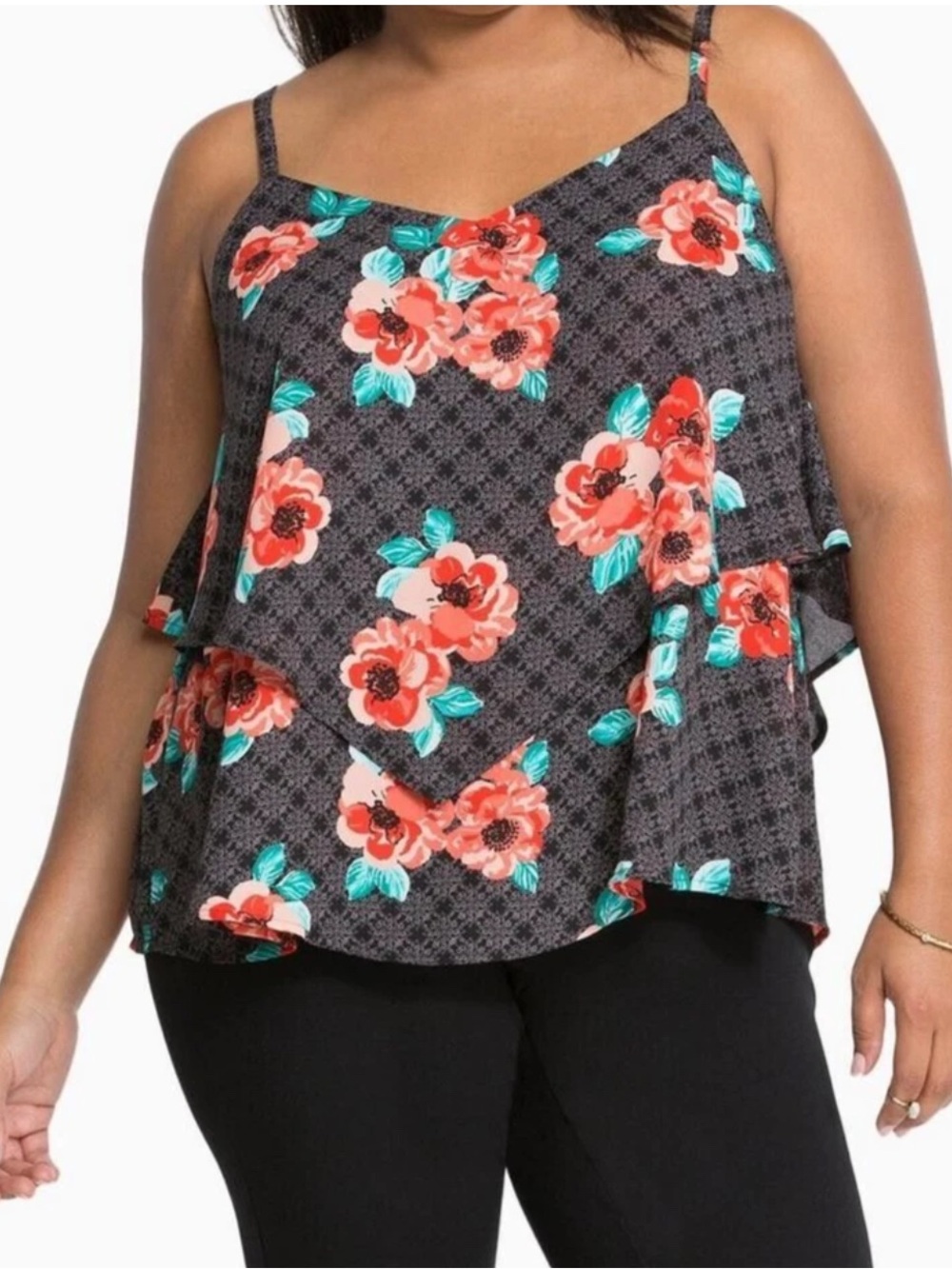 Torrid Floral Tiered Camisole‎ Summer Tank Top Blouse Whimsy Goth Size 2